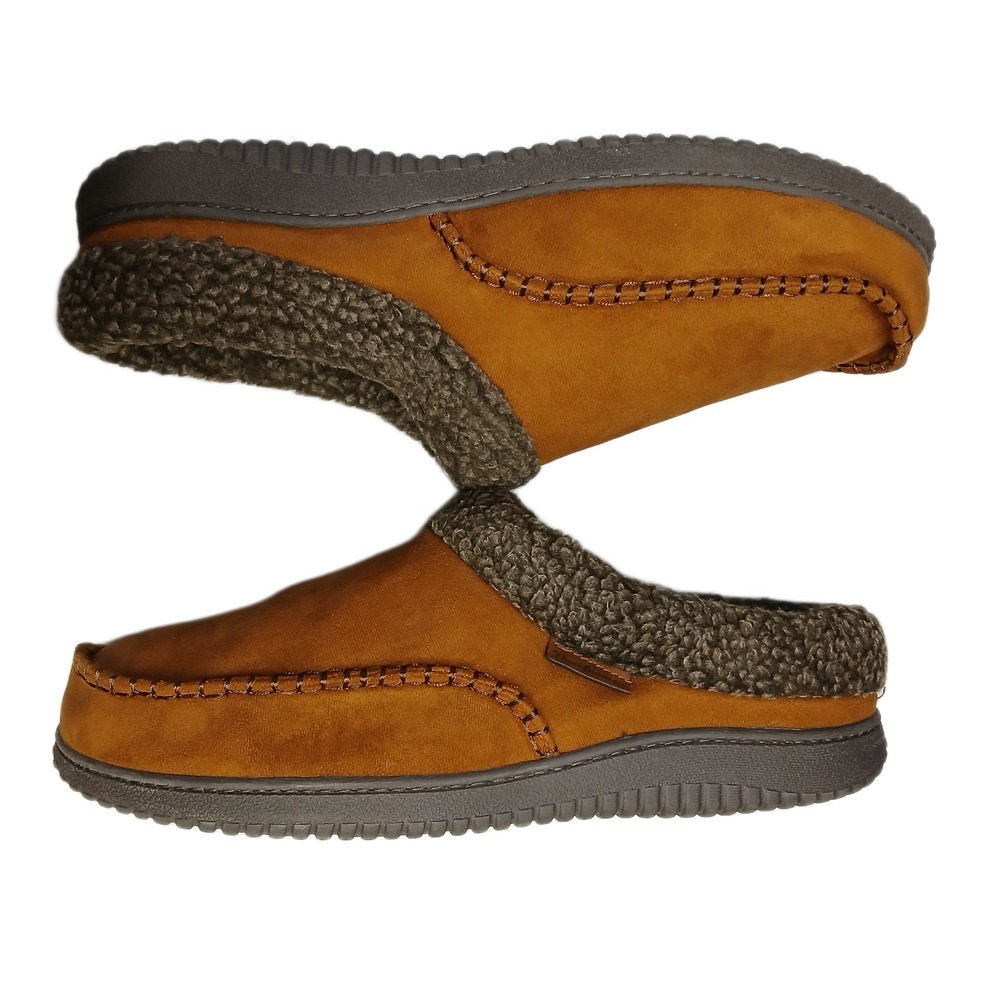 Dearfoams Brendan Microsuede Moccasin Toe Clog Slippers Men XL(13-14) Brown Gray